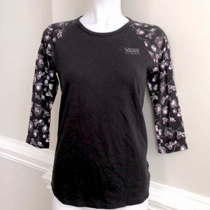 Vans Black Purple Rose Raglan Shirt Small